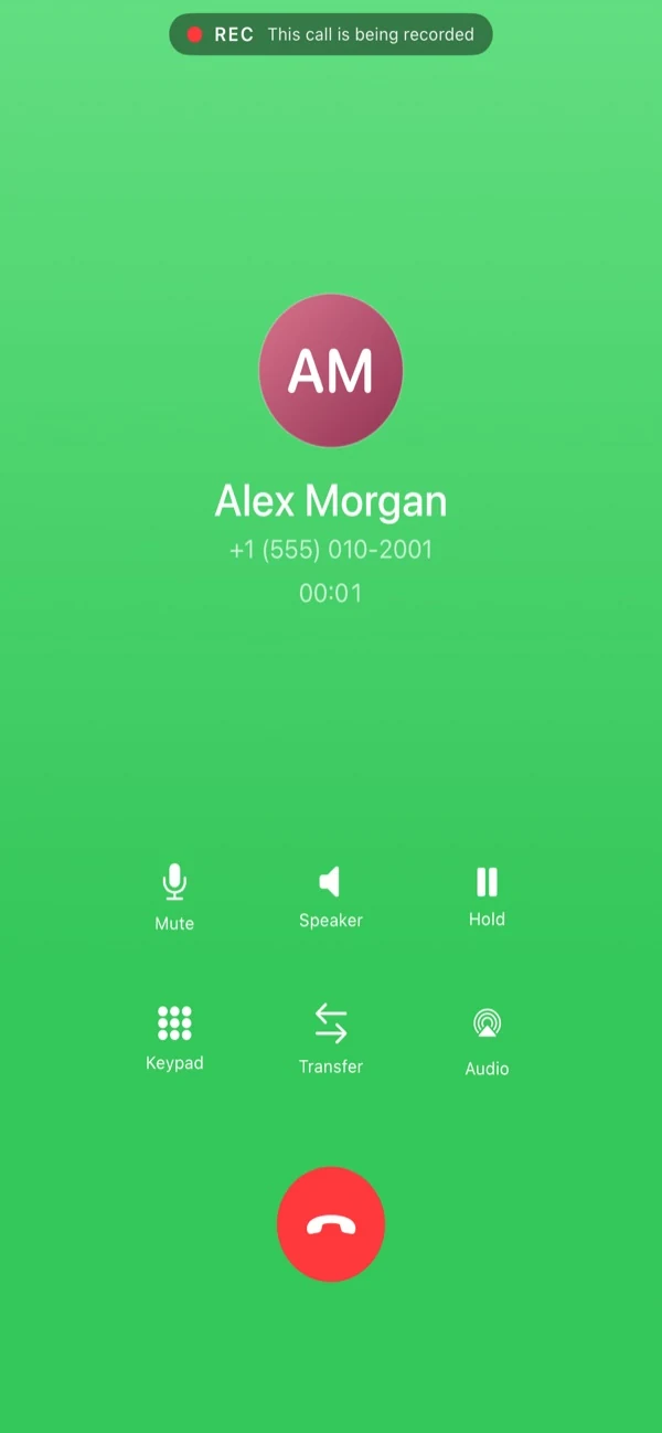 A real SIP call in Callmar on iPhone